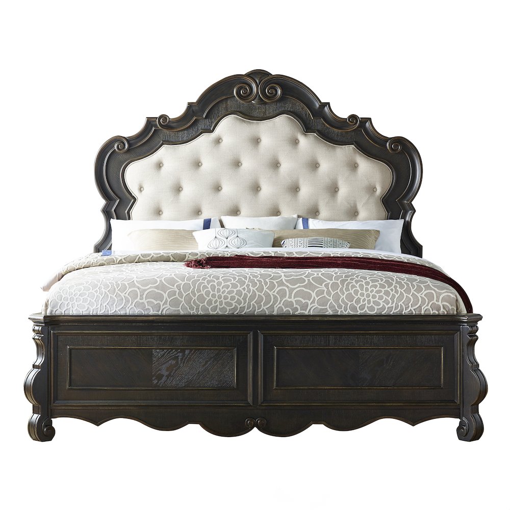 Molasses Rhapsody King Bed Beige Fabric Upholstered Bed – Tufted Headboard & Modern Design