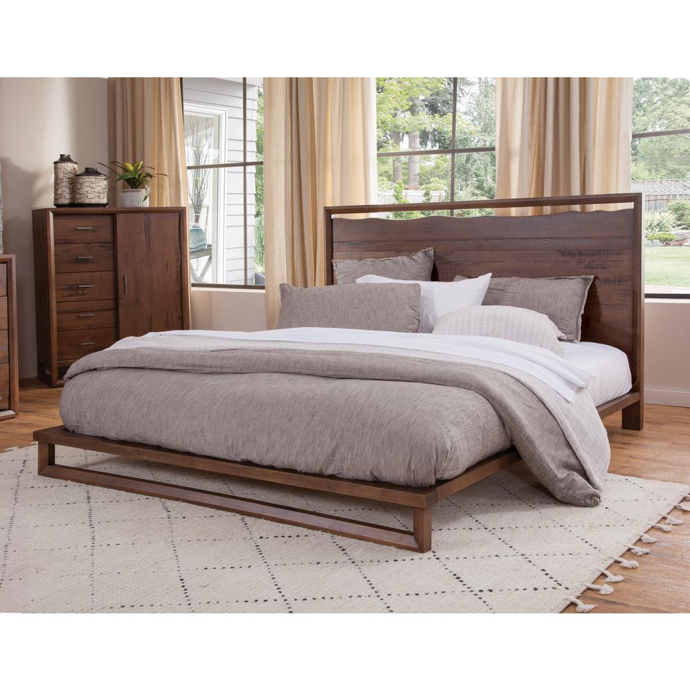 Benton Lofton Queen Brown Wood Platform Bed – Modern Low-Profile Frame
