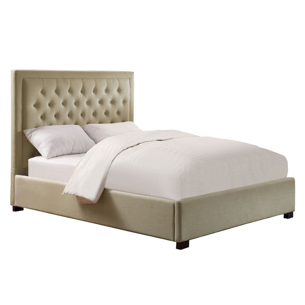 Calidore Isadora Queen Bed in Gray Fabric – Contemporary Style with Padded Headboard