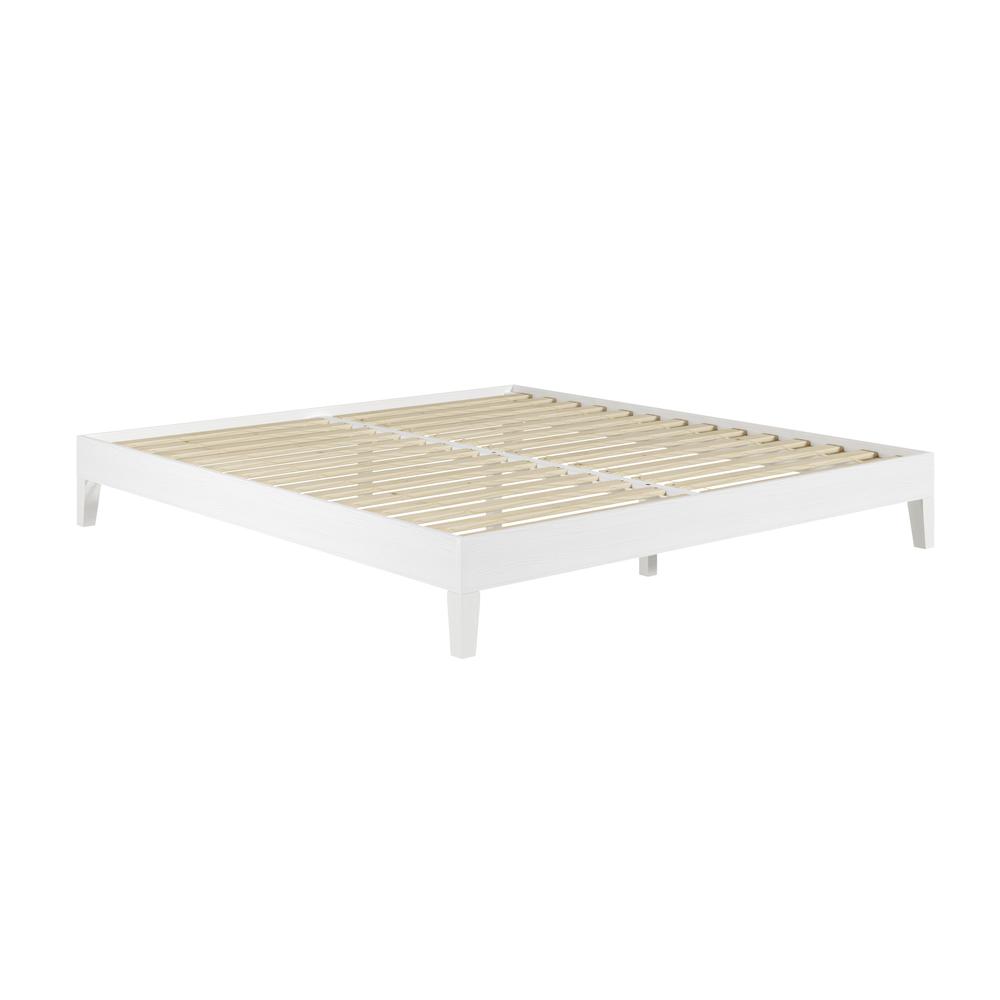 Celsie Nix Collection King Size White Platform Bed – Solid Wood, Clean Modern Lines