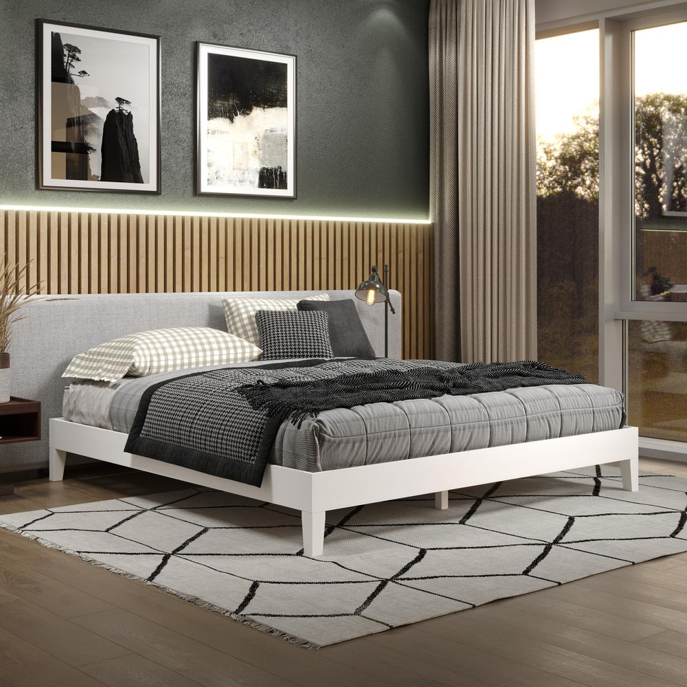 Celsie Nix Collection King Size White Platform Bed – Solid Wood, Clean Modern Lines