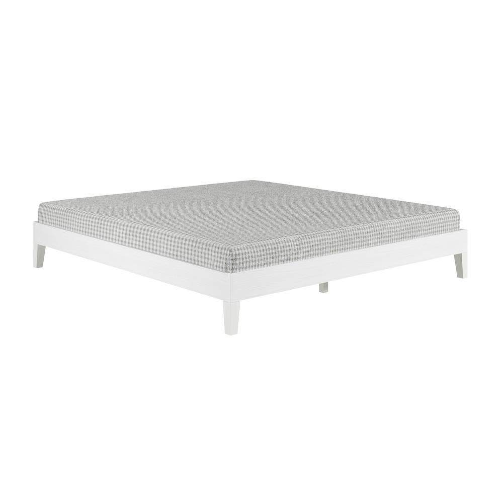 Celsie Nix Collection King Size White Platform Bed – Solid Wood, Clean Modern Lines
