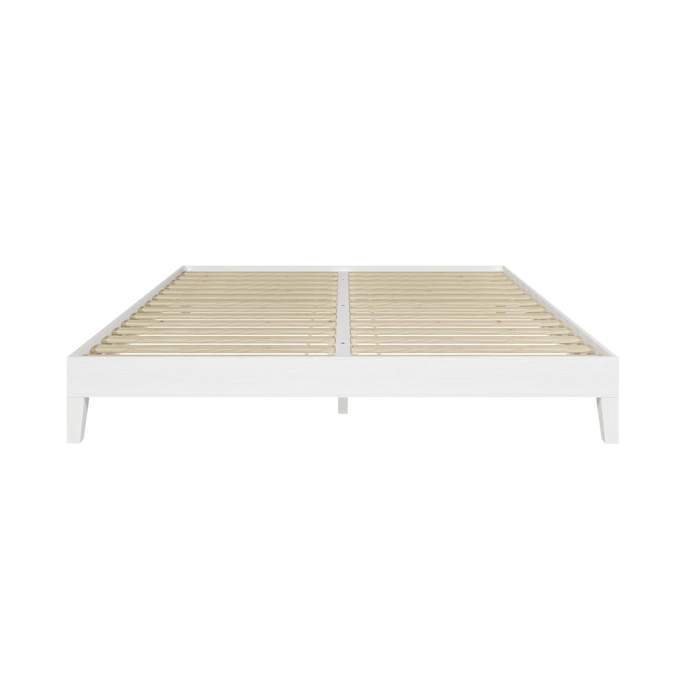 Celsie Nix Collection King Size White Platform Bed – Solid Wood, Clean Modern Lines