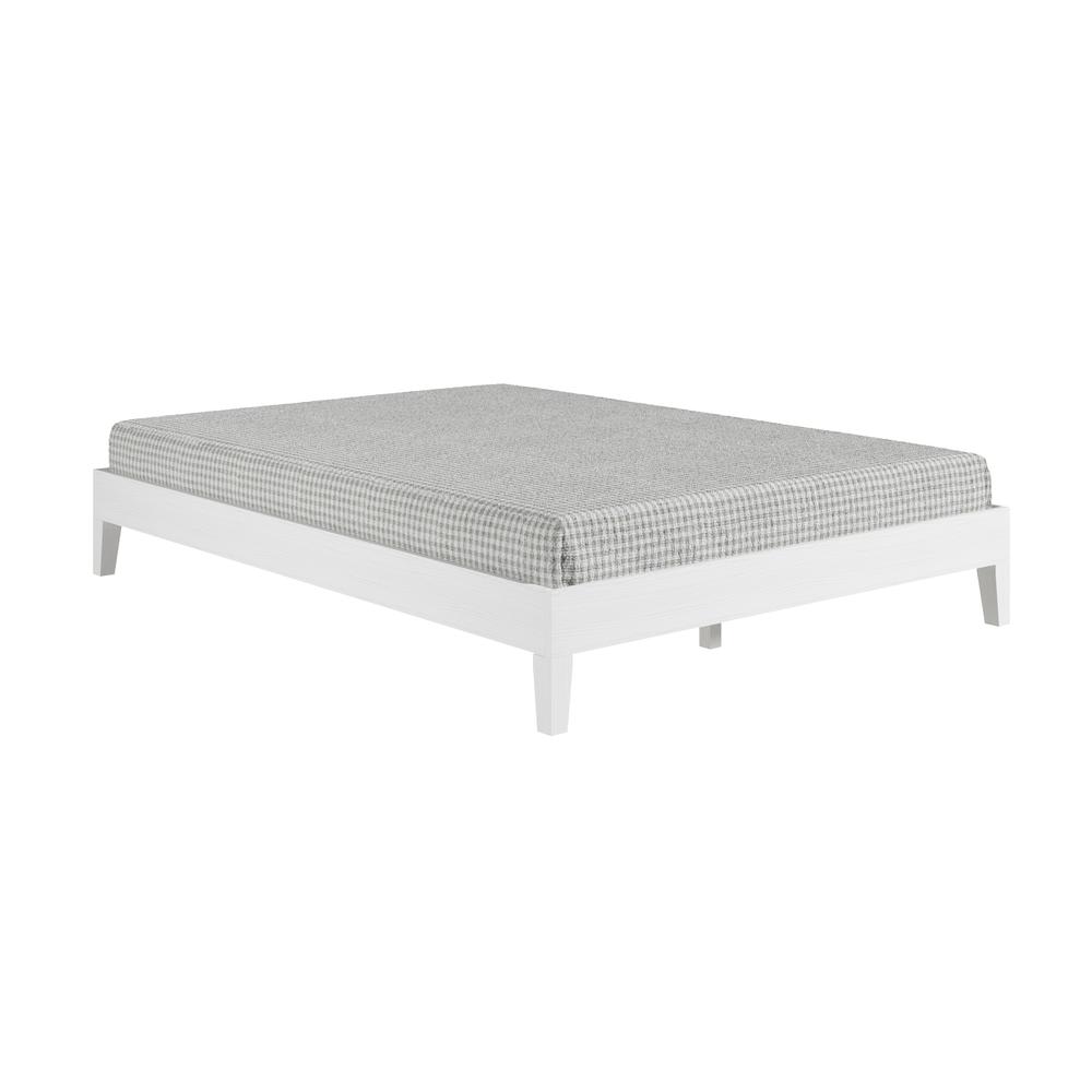 Celsie Nix Collection Queen White Platform Bed – Minimalist Style with Solid Wood Frame