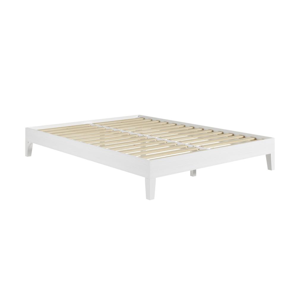 Celsie Nix Collection Queen White Platform Bed – Minimalist Style with Solid Wood Frame