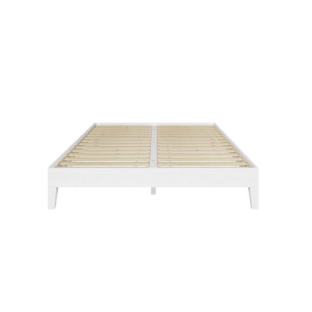 Celsie Nix Collection Queen White Platform Bed – Minimalist Style with Solid Wood Frame