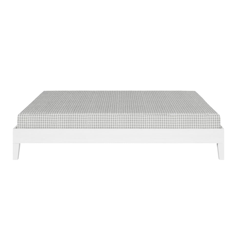 Celsie Nix Collection Queen White Platform Bed – Minimalist Style with Solid Wood Frame