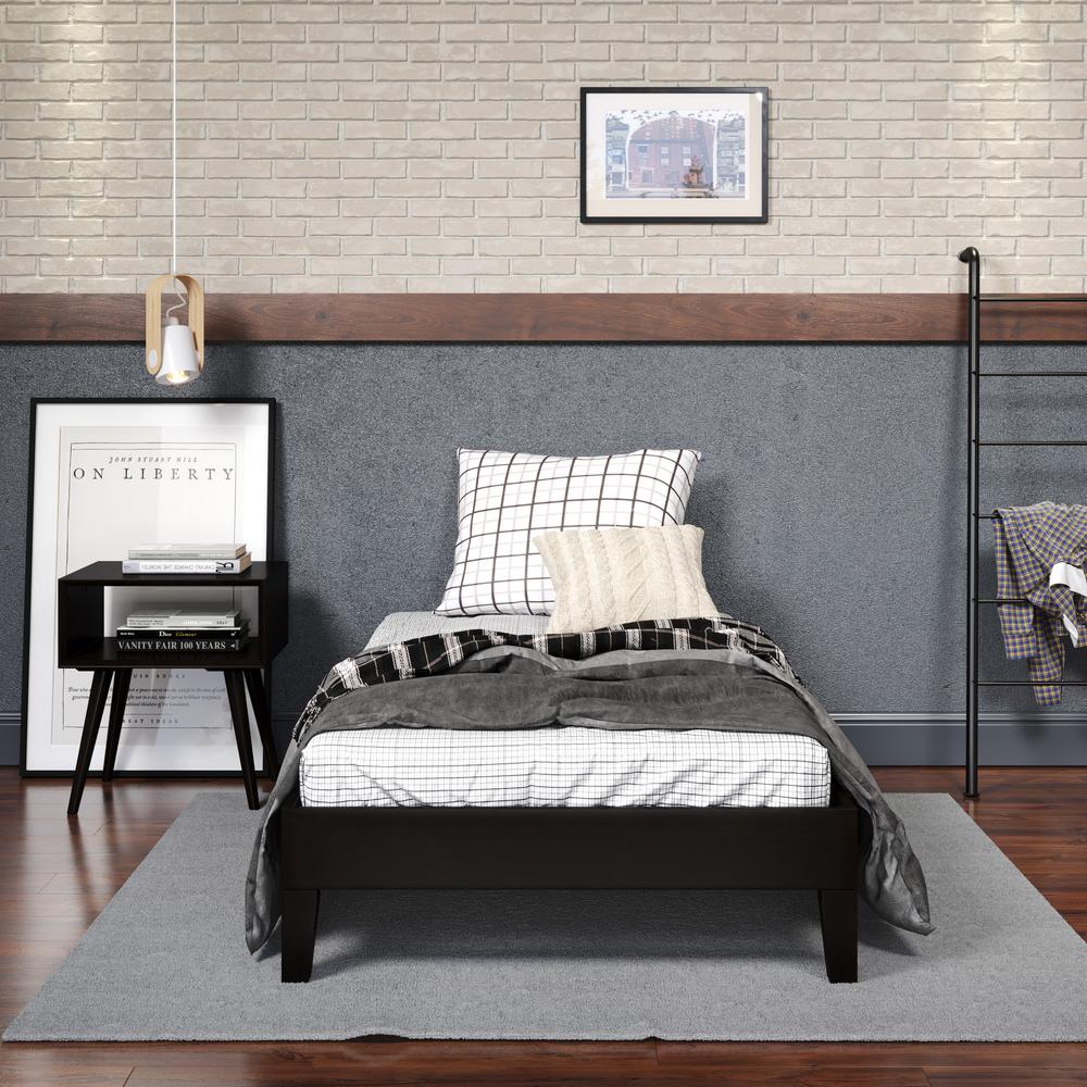Celsie Nix Twin Platform Bed Black – Minimalist Wood Frame with Slats