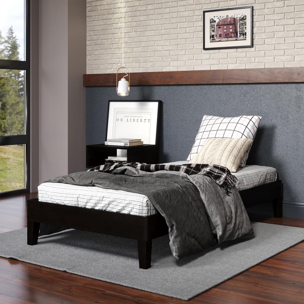 Celsie Nix Twin Platform Bed Black – Minimalist Wood Frame with Slats