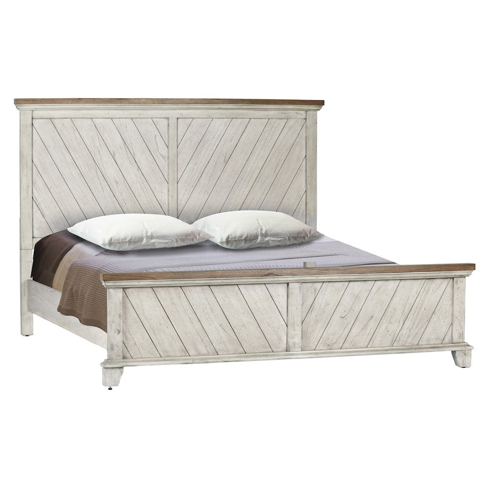Chevron Bear Creek King Brown Wood Bed – Rustic Farmhouse Panel Design