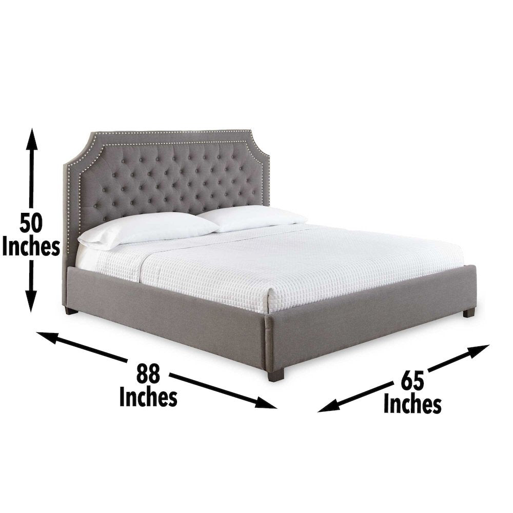 Donnica Willshire Collection Queen Bed in Gray Fabric – Sleek Contemporary Upholstered Frame