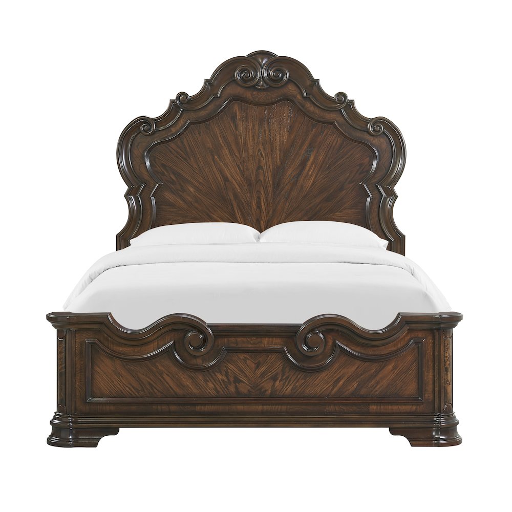 Acosta Royale Queen Brown Wood Platform Bed – Regal Style with High Headboard