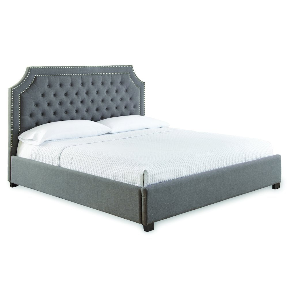Donnica Willshire Collection King Upholstered Bed in Gray – Contemporary Tufted Design