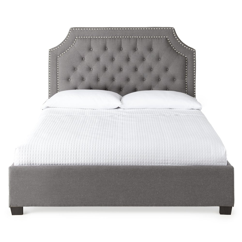 Donnica Willshire Collection Queen Bed in Gray Fabric Sleek Contemporary Upholstered Frame