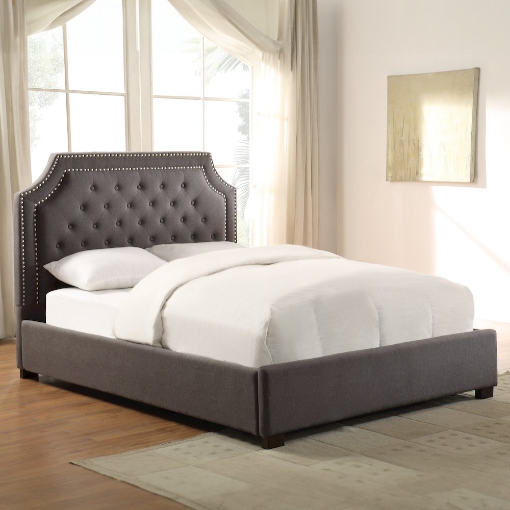 Donnica Willshire Collection Queen Bed in Gray Fabric – Sleek Contemporary Upholstered Frame