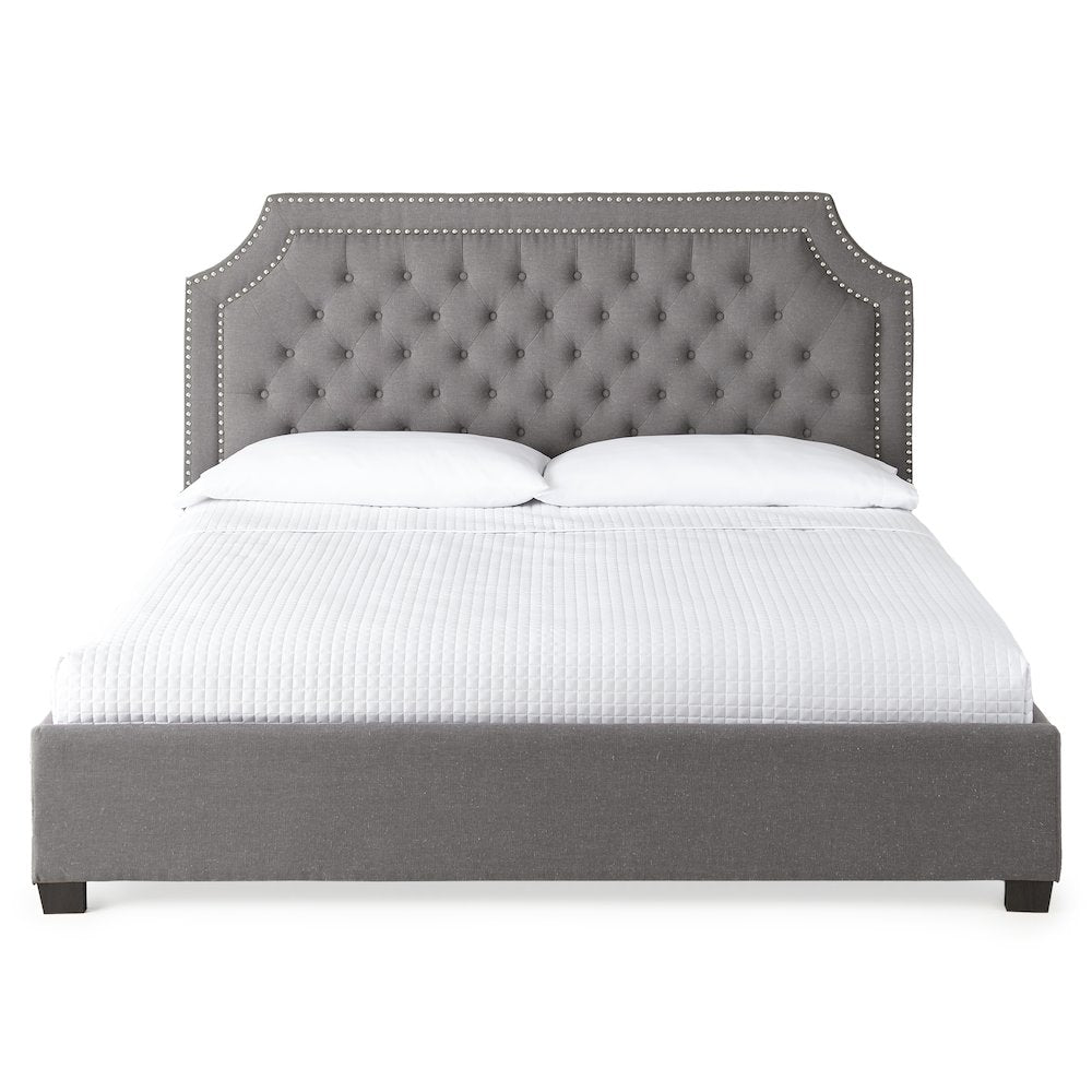Donnica Willshire Collection King Upholstered Bed in Gray Contemporary Tufted Design
