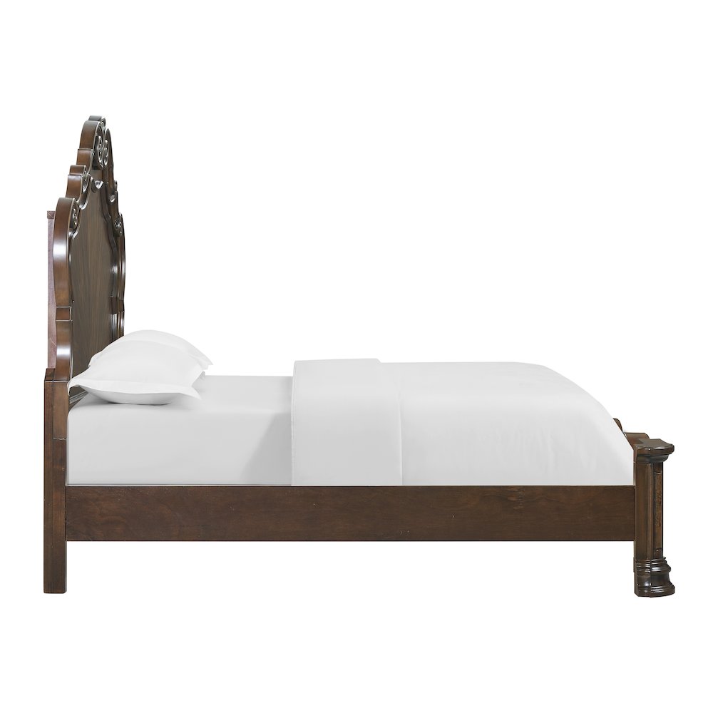 Acosta Royale Queen Brown Wood Platform Bed – Regal Style with High Headboard