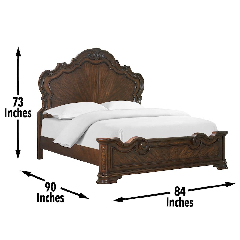 Acosta Royale King Espresso Wood Upholstered Bed – Traditional Style with Curved Headboard