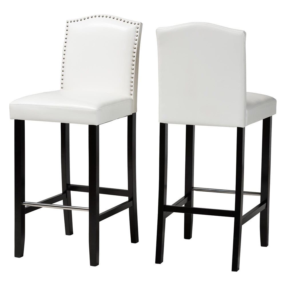 Libra White Modern Bar Stool with Nail Head Trim (Set of 2)