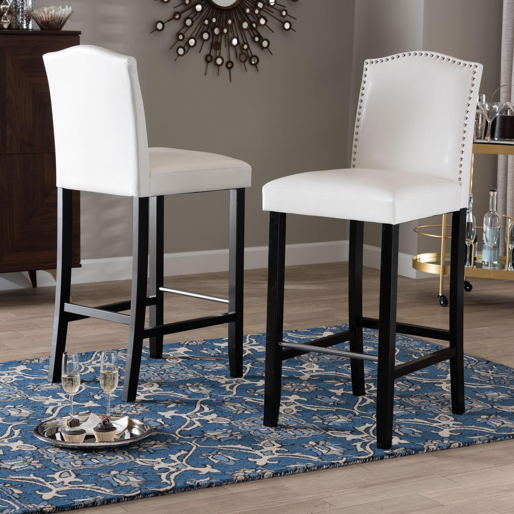 Libra White Modern Bar Stool with Nail Head Trim (Set of 2)