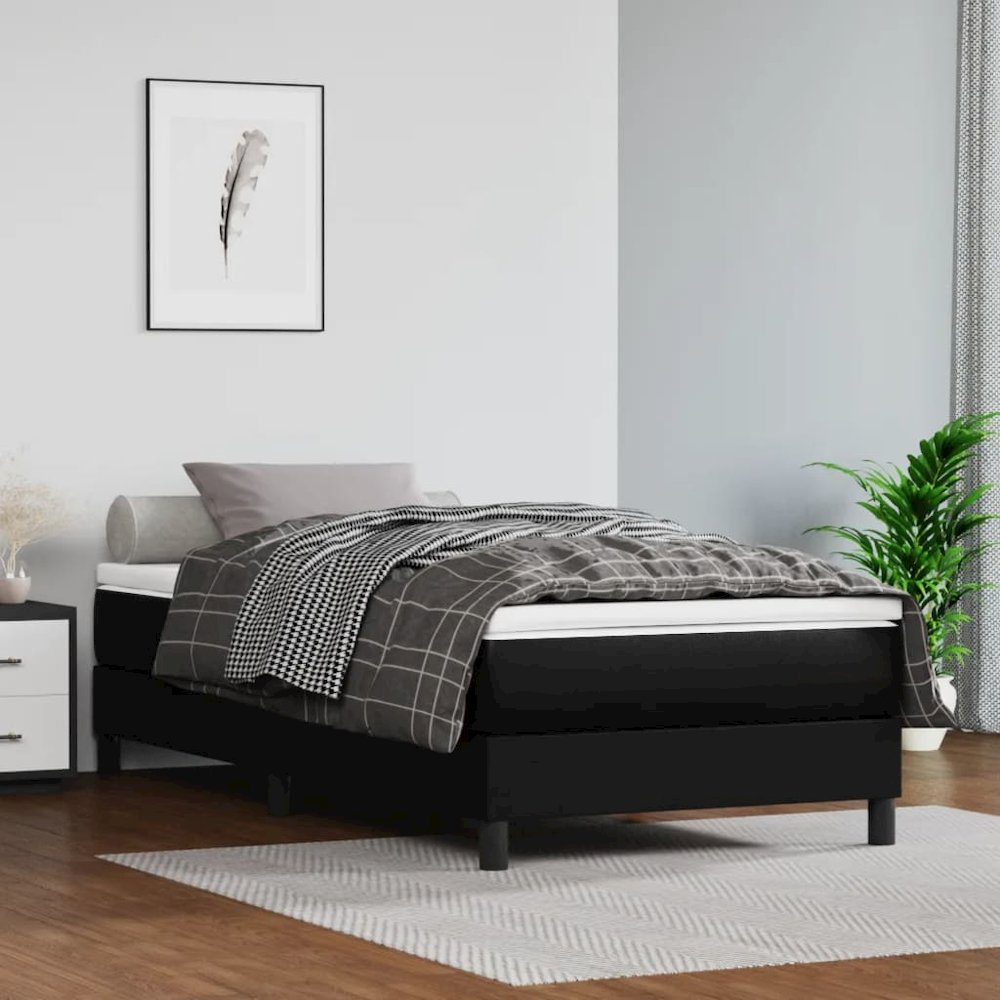 Twin Moderno Twin Bed Black Faux Leather – Contemporary Style with Pocket Spring Support