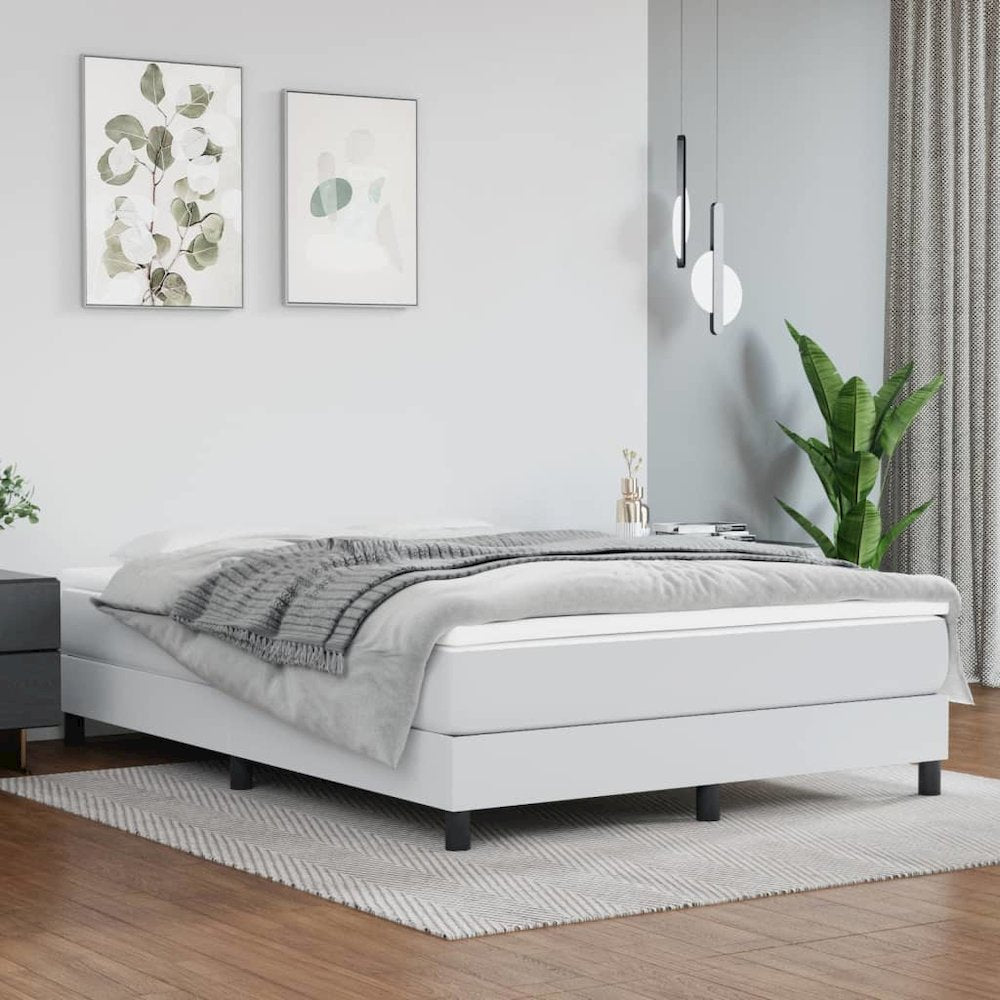 Premium Aurora Full White Faux Leather Bed – Modern Pocket Spring Comfort