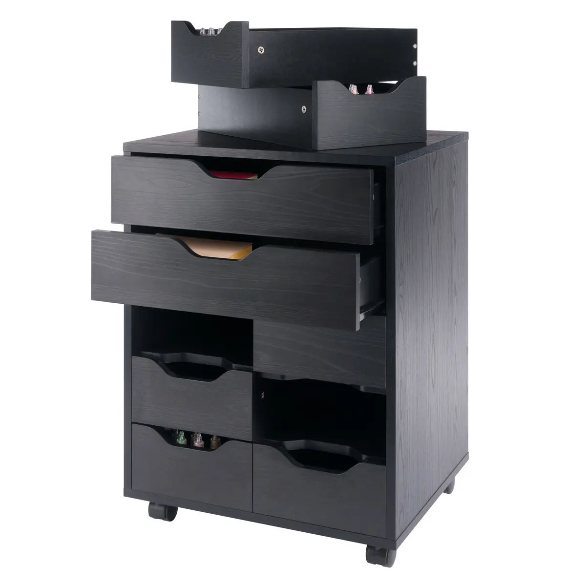 Norfolk 6 Bins, 2 Drawer Mobile Cabinet, Black Finish