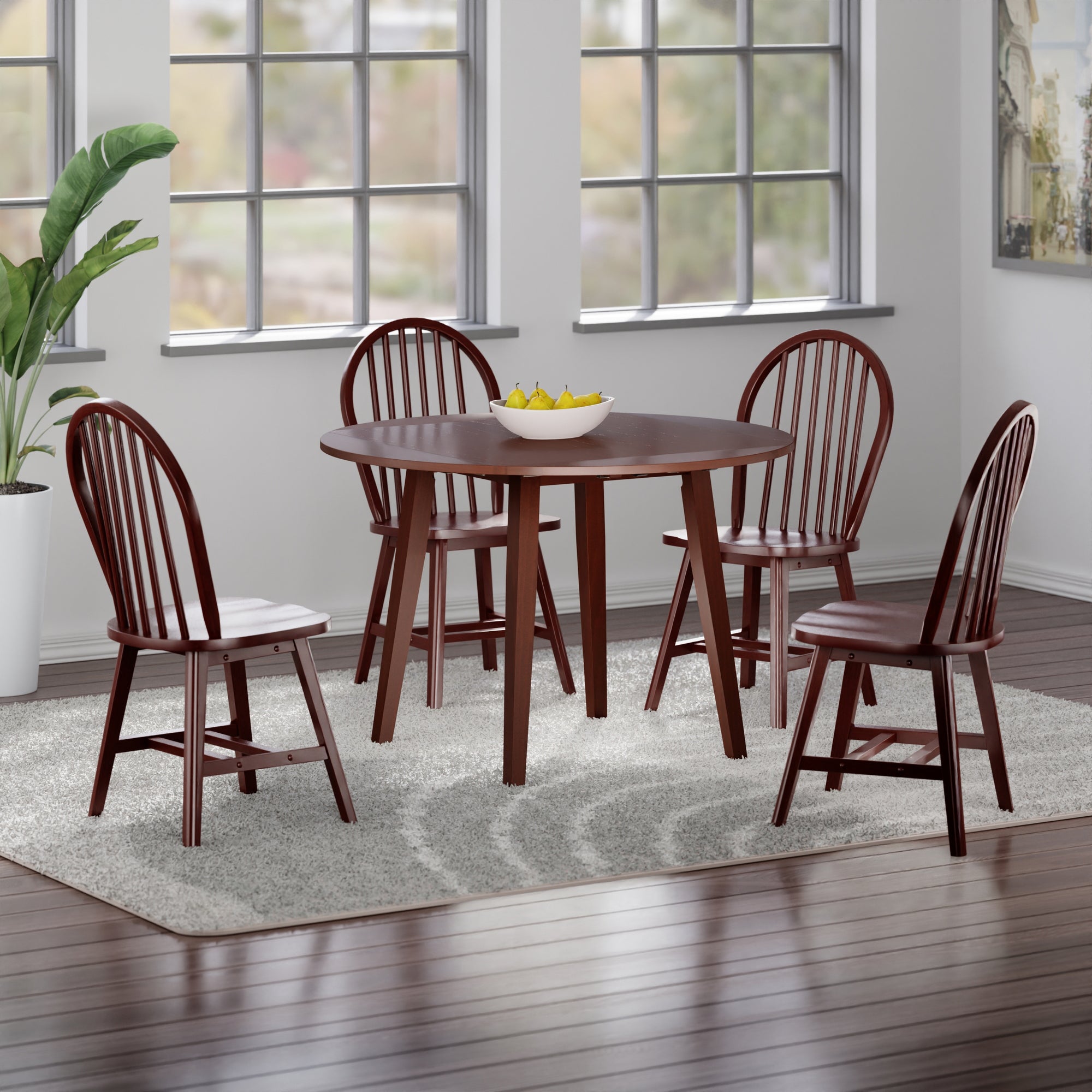 Dawson 5-Pc Drop Leaf Table with Windsor Chairs, Walnut