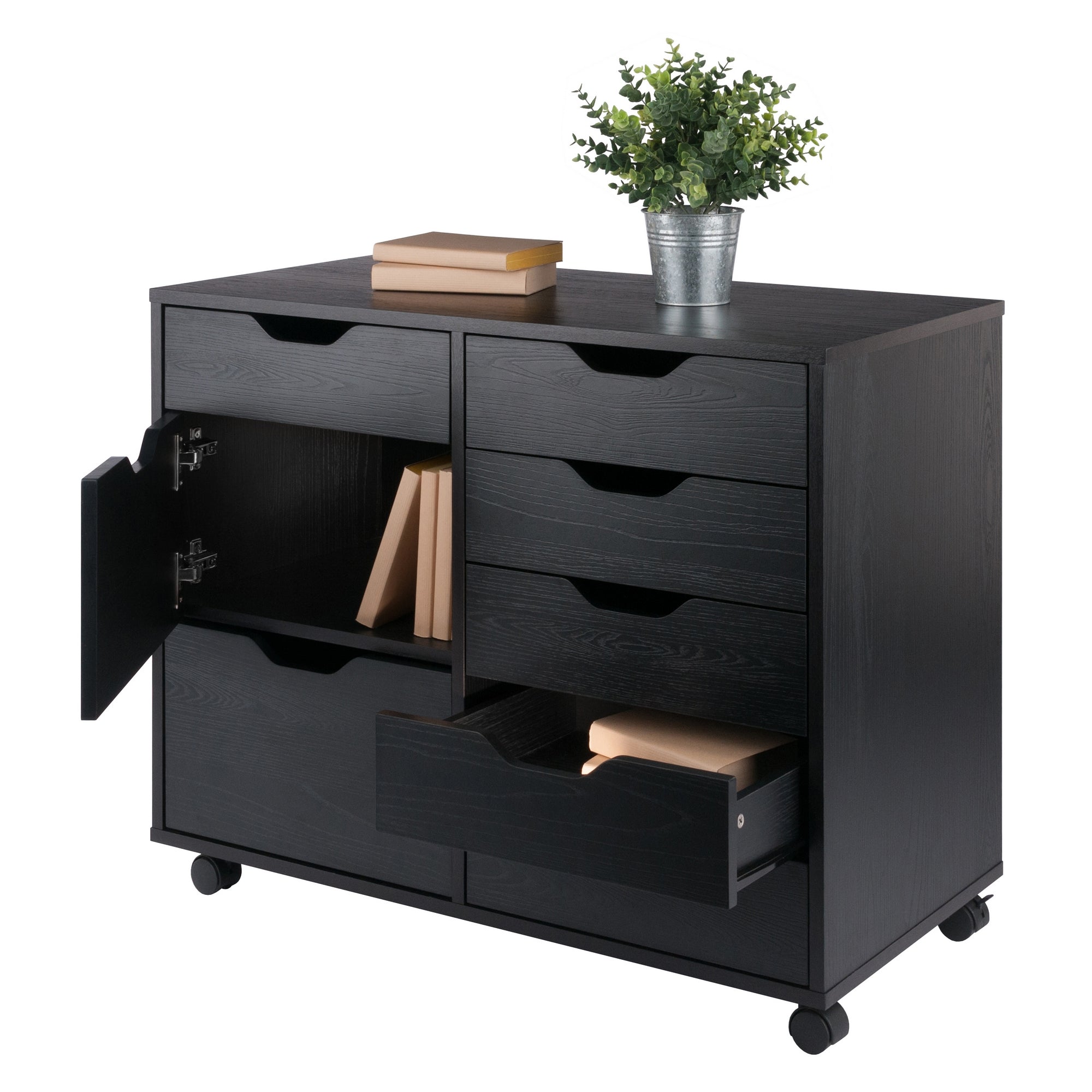 Halifax 6-Drawer Multi-Storage Mobile Cabinet, Black