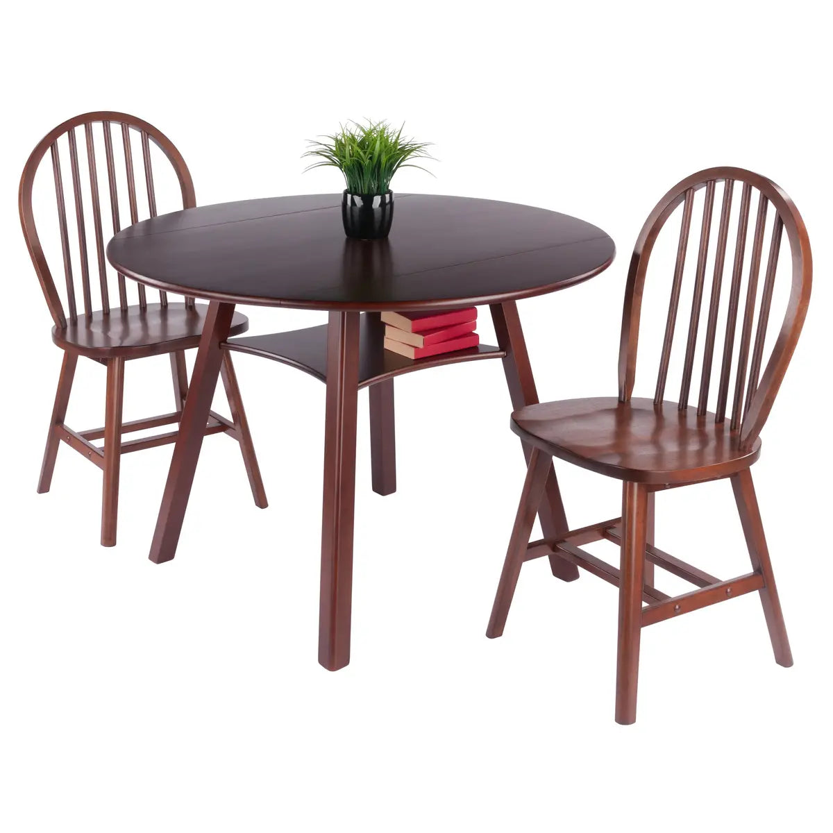 Marbelle 3-Pc Drop Leaf Dining Table with 2 Windsor Chairs, Walnut