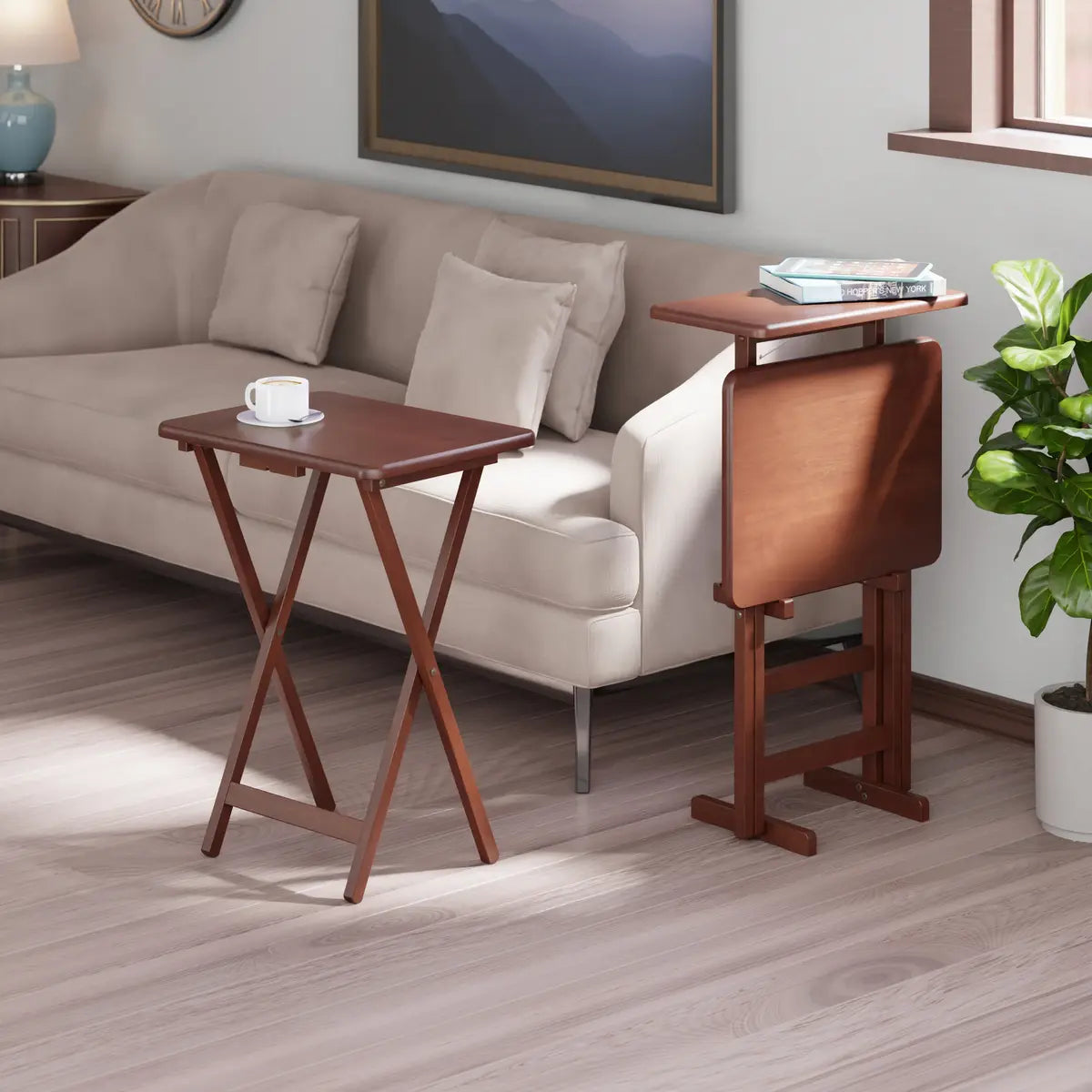 Riley 3-Pc Set Snack Table, Walnut Finish