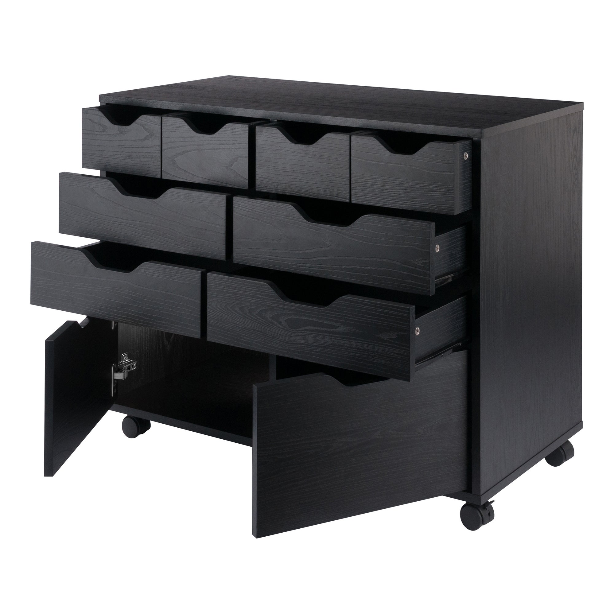 Halifax Bins & Drawers Multi-Storage Wide Mobile Cabinet,. Black