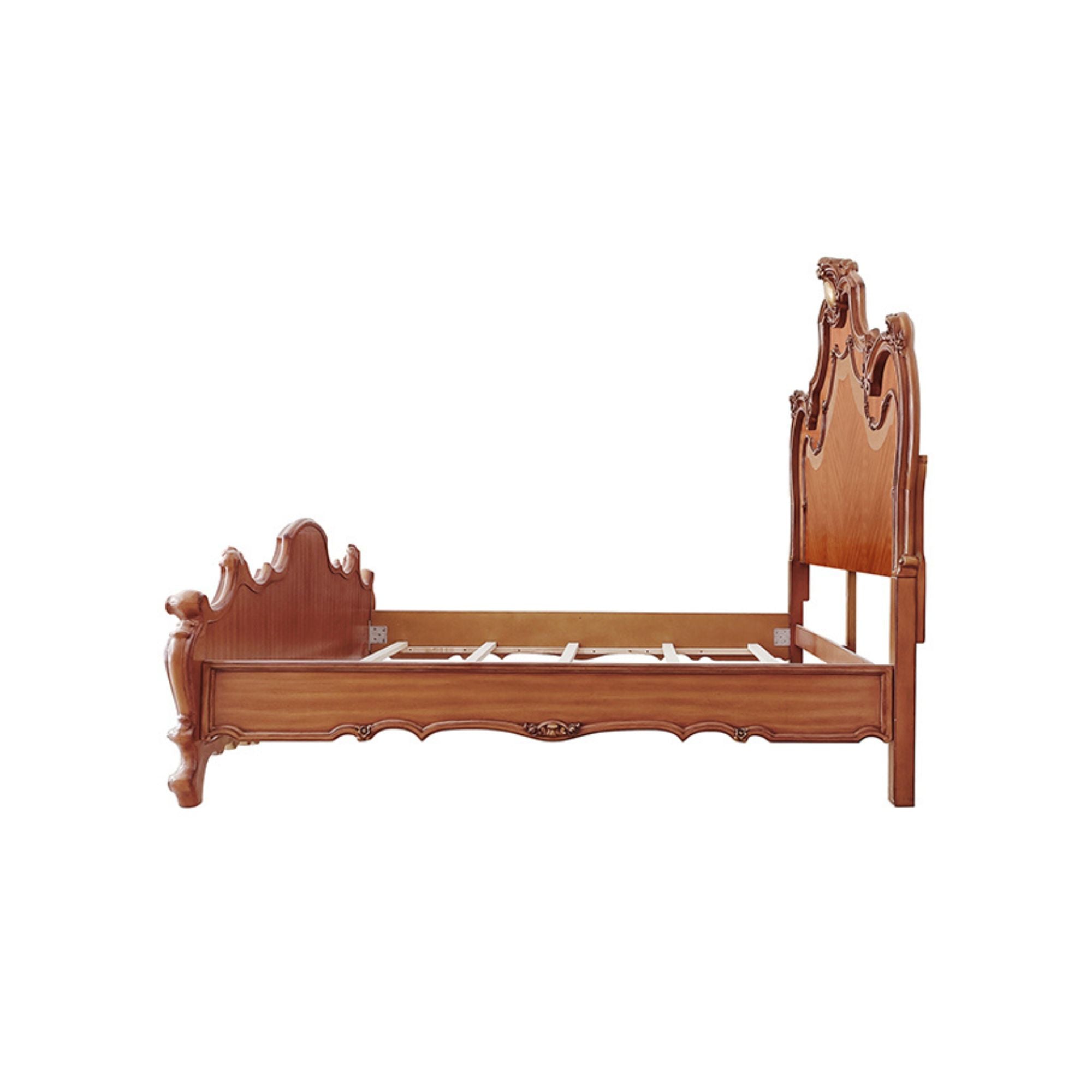 Honey Picardy California King Honey Oak Finished Panel Bed – Traditional Antique Style with Decorative Scrollwork