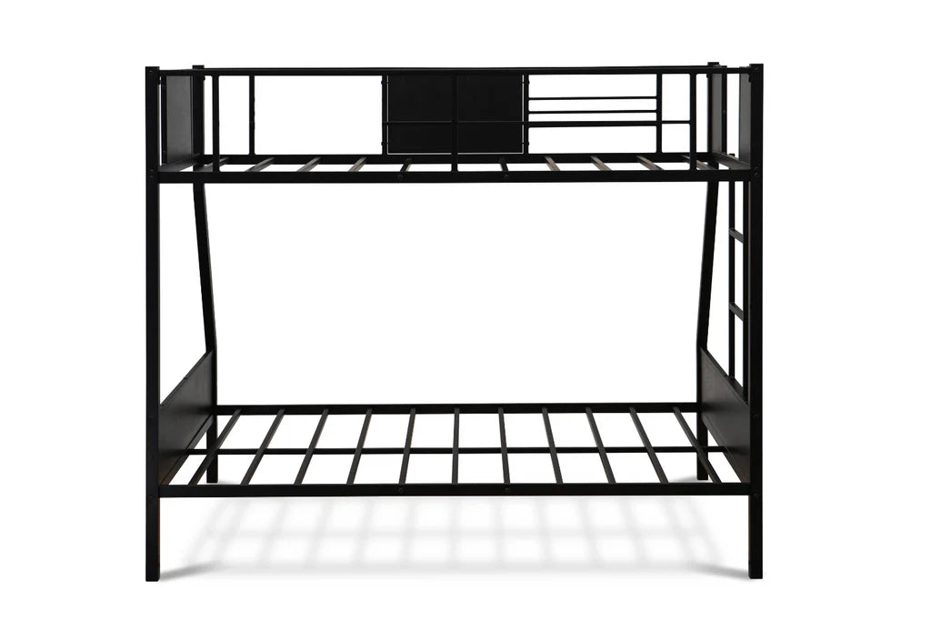Patwin Rockport Full/Twin Black Metal Bunk Bed – Space-Saving Design with Safety Rails