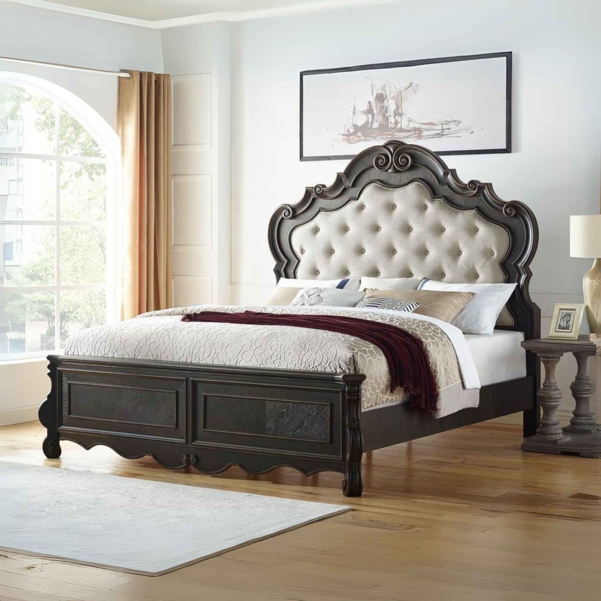Nira Rhapsody Collection Queen Upholstered Bed – Modern Sleigh Design, Padded Headboard