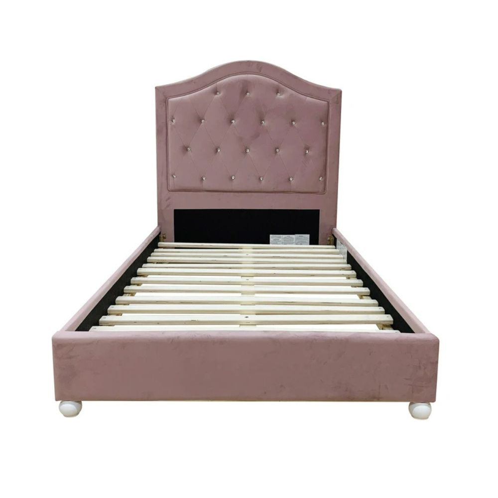Lina Reggie Pink Full Size Fabric Bed – Youth Glam Style with Upholstered Headboard