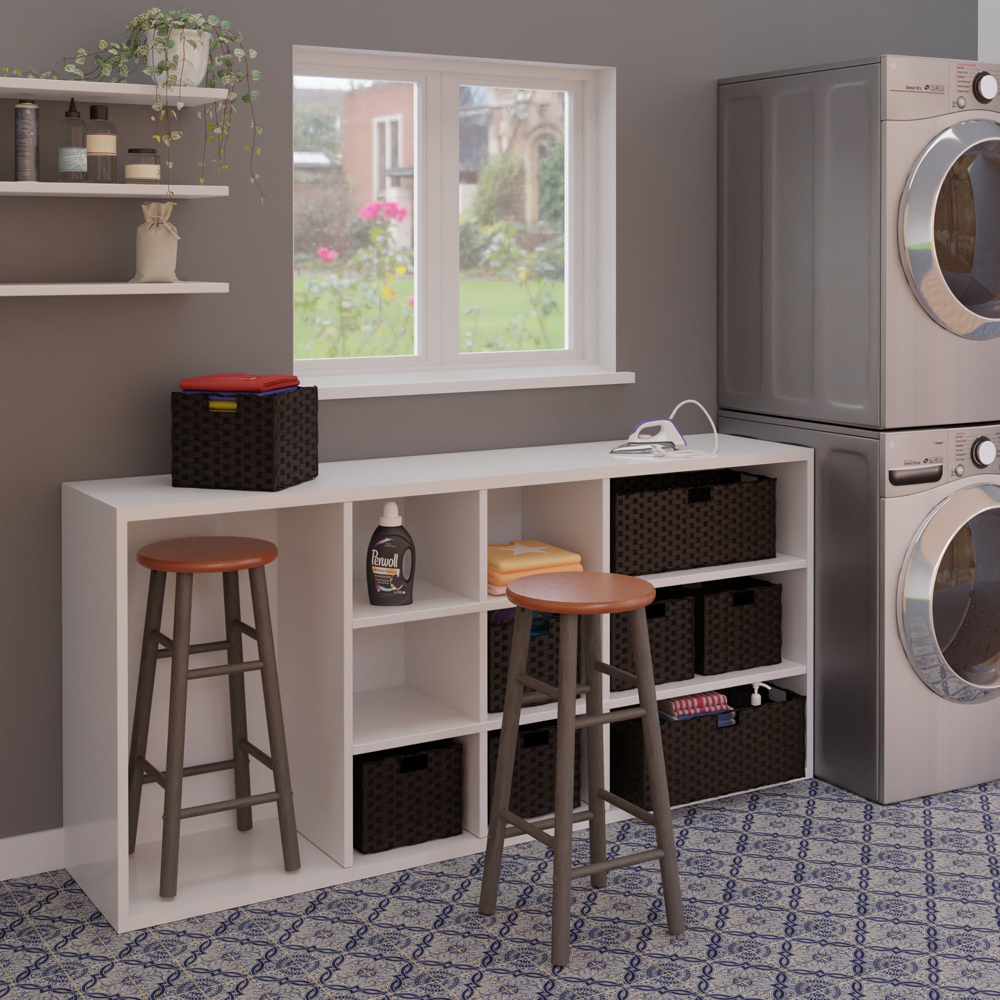 Huxton 2-Pc Bar Stool Set, Oyster Gray and Teak