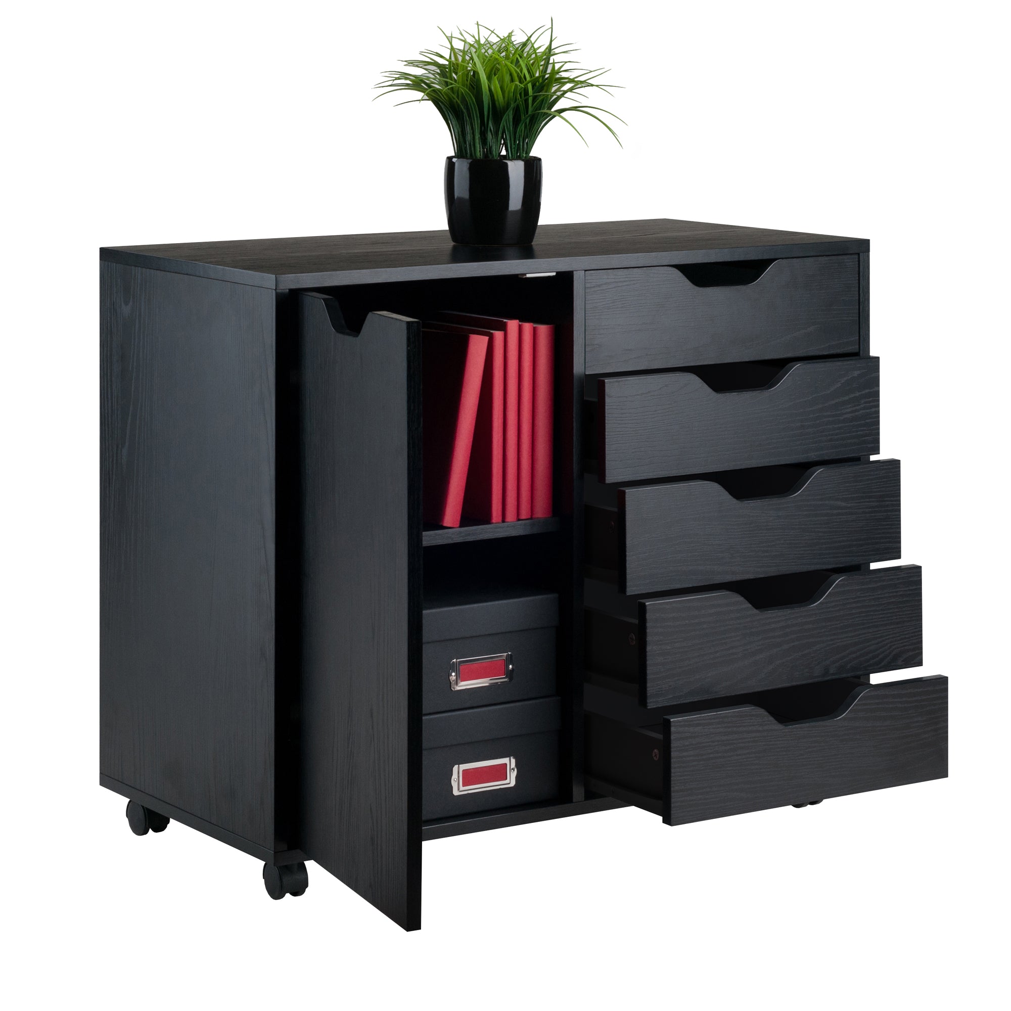 Halifax 5-Drawer, Side Storage Mobile Cabinet, Black
