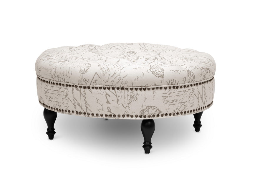 Baxton Studio Palfrey Beige Script Print Modern Tufted Ottoman