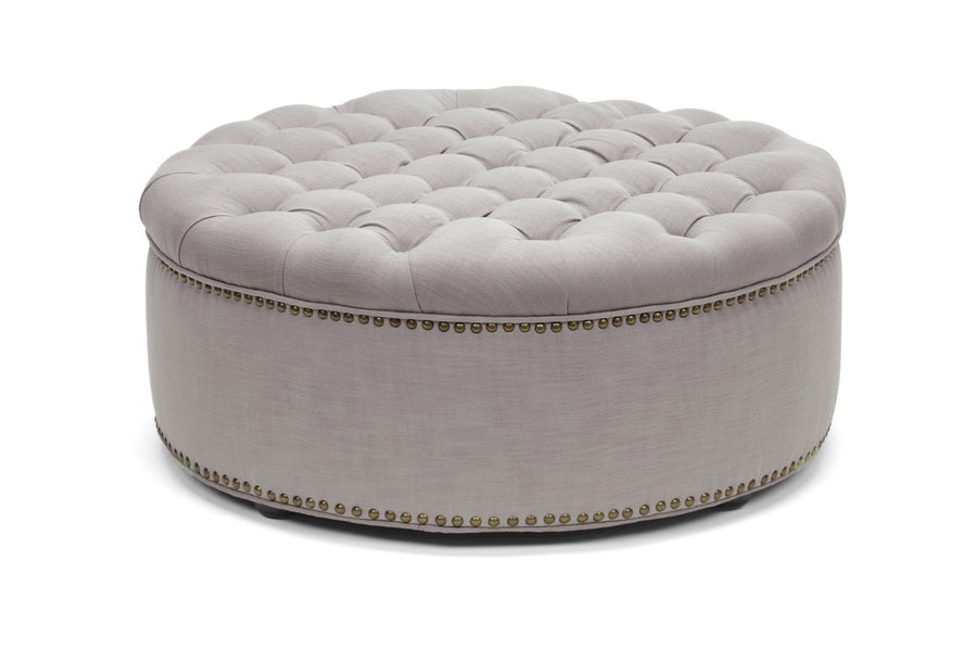 Baxton Studio Iglehart Beige Linen Modern Tufted Ottoman