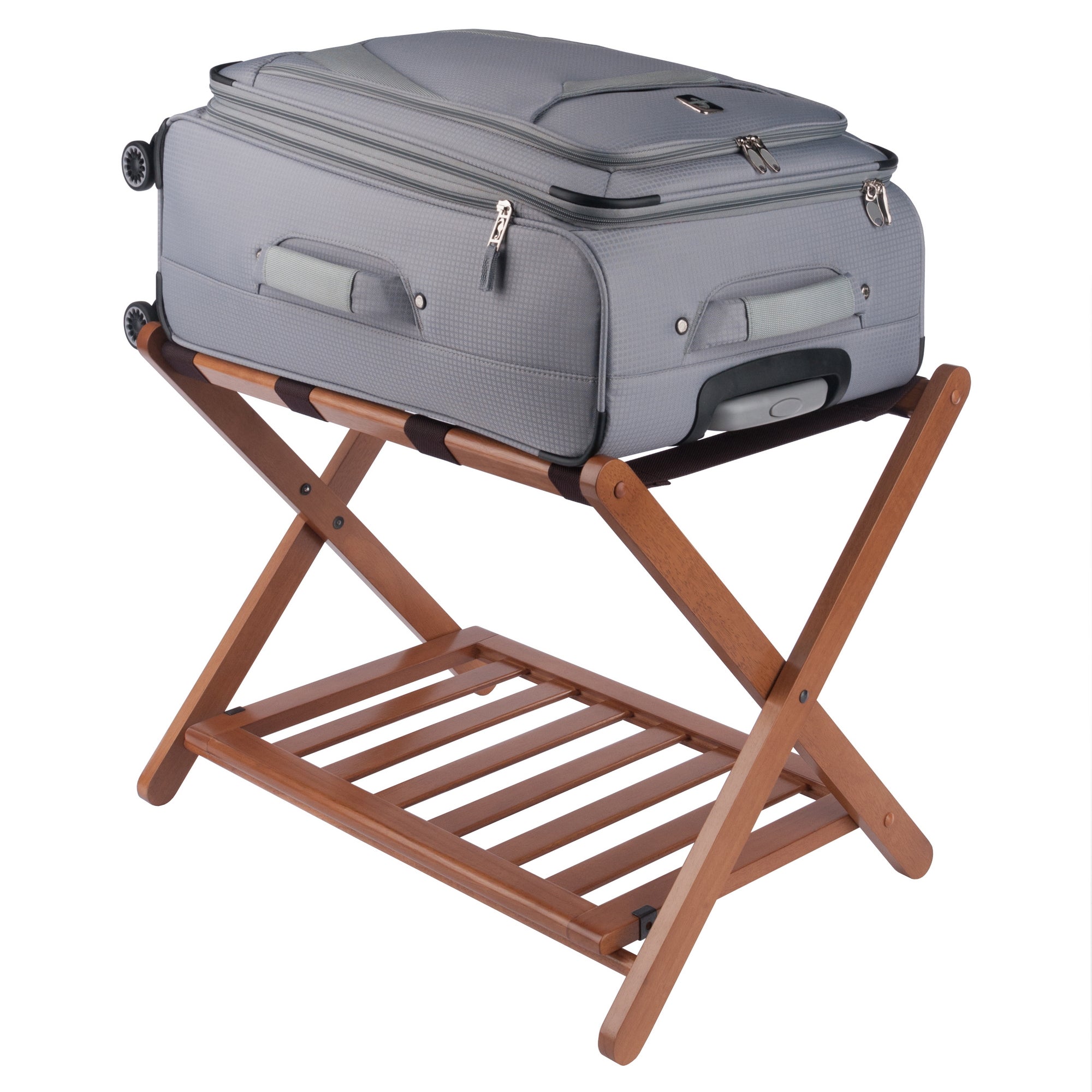 Reese Luggage Rack with Shelf, Teak