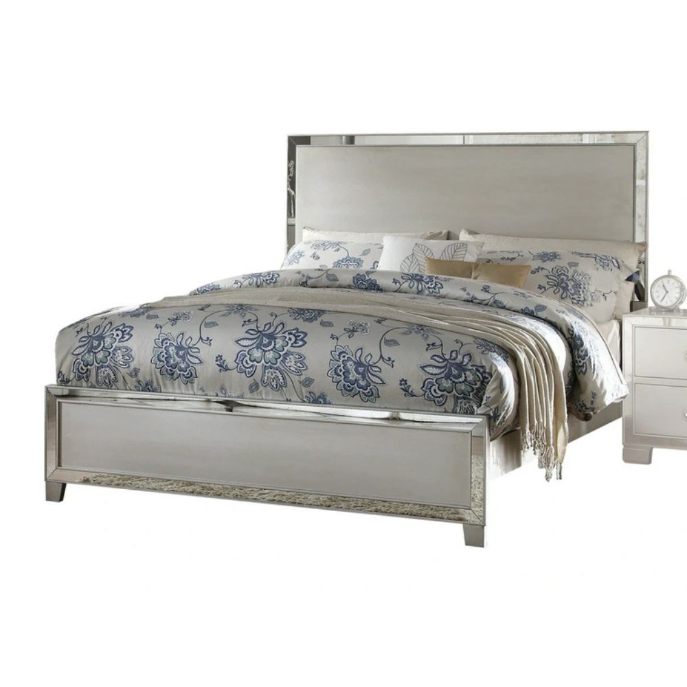 Parkson Voeville II Queen Bed Platinum Finish – Contemporary Glam with Upholstered Headboard