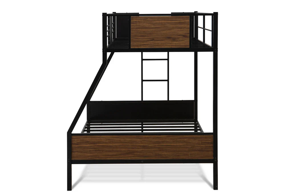 Patwin Rockport Full/Twin Black Metal Bunk Bed Space-Saving Design with Safety Rails