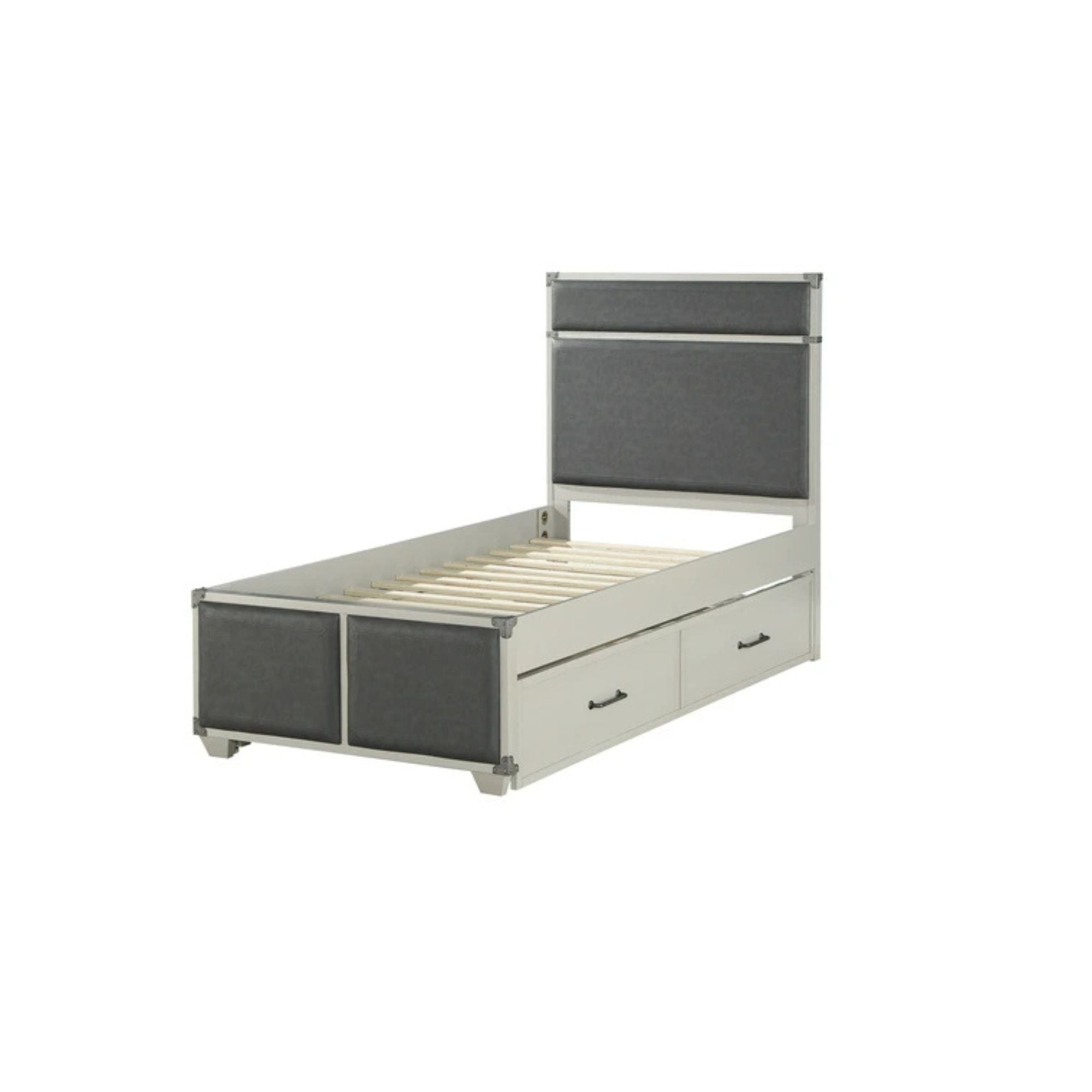 Ernie Orchest Twin Bed in Gray Faux Leather – Sleek Padded Headboard Style