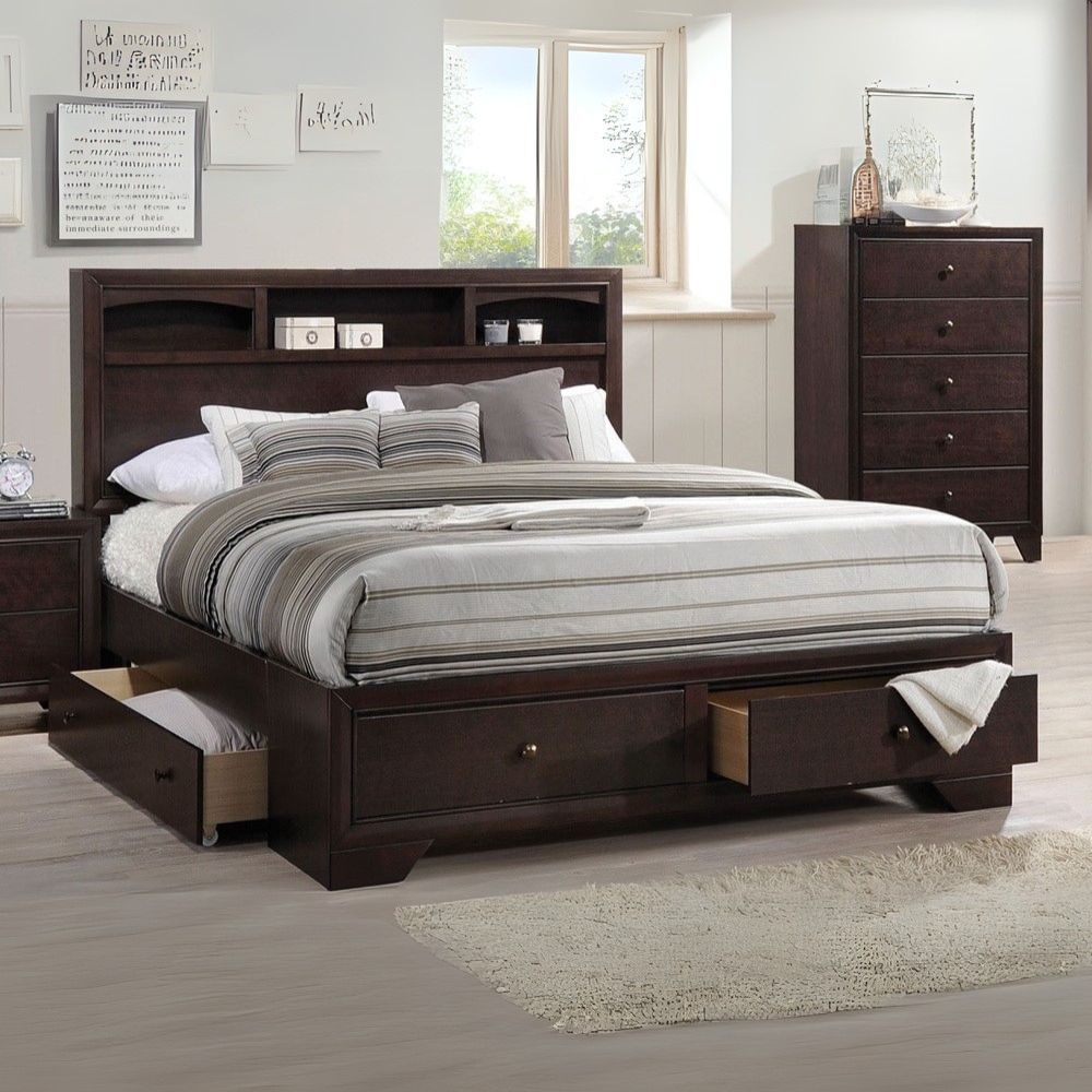 Lava Madison II Eastern King Size Bed – Transitional Style with Wood Panel Headboard