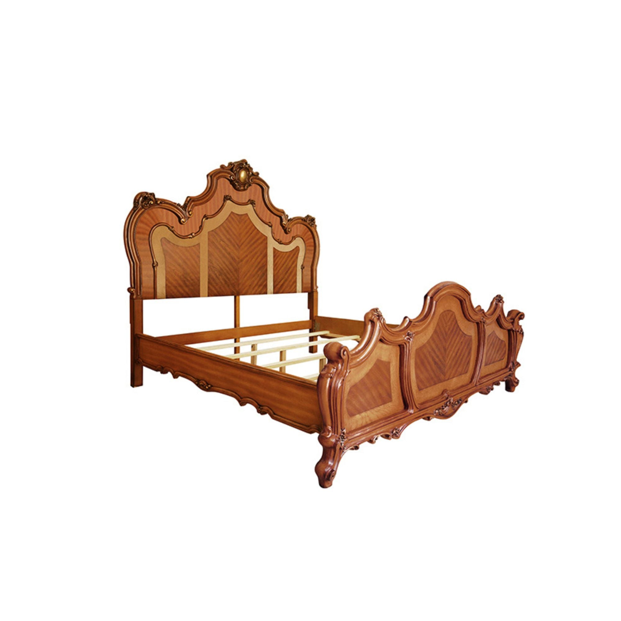 Honey Picardy California King Honey Oak Finished Panel Bed – Traditional Antique Style with Decorative Scrollwork