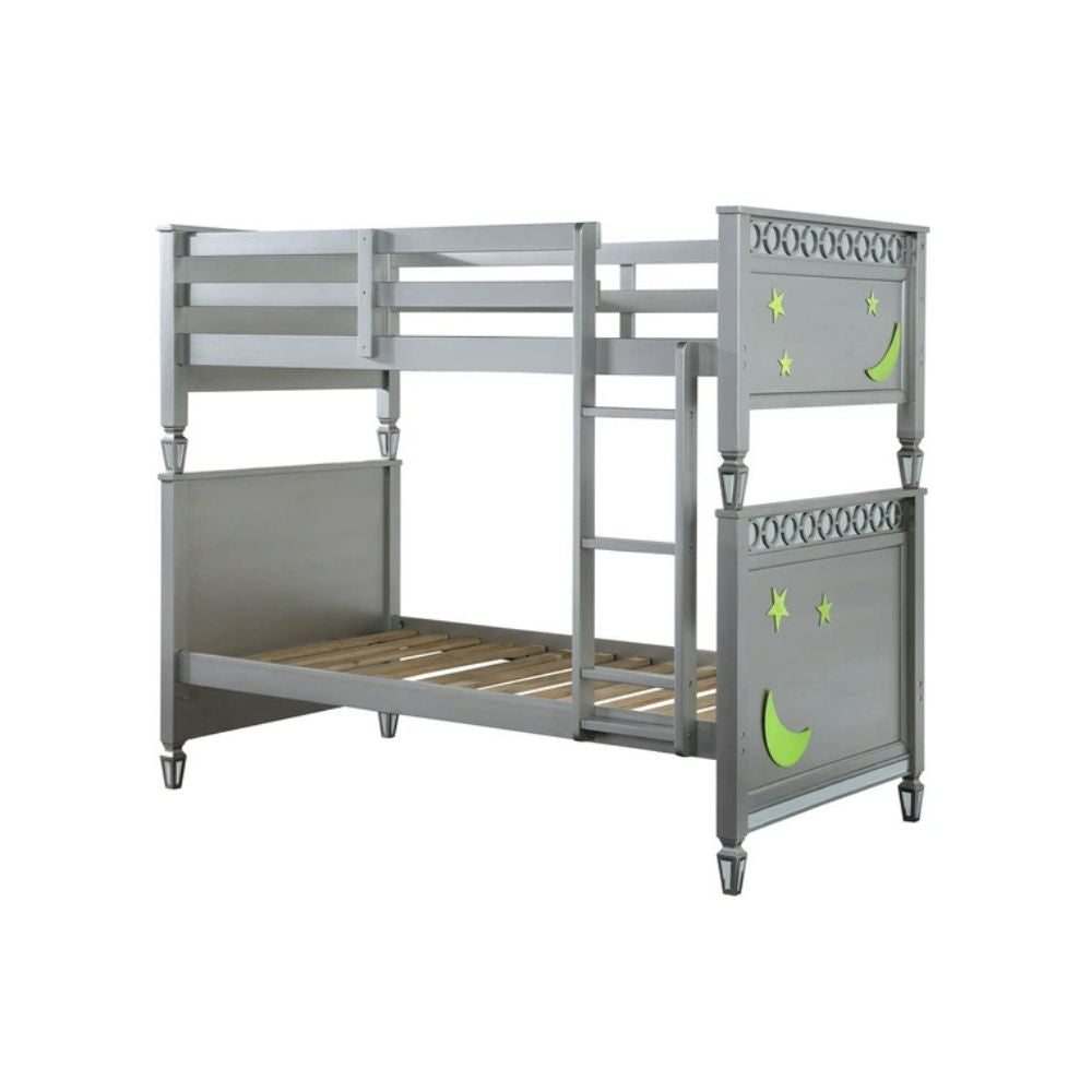 Lene Valerie Twin Bunk Bed Silver Finish – Compact Metal Frame for Kids Room