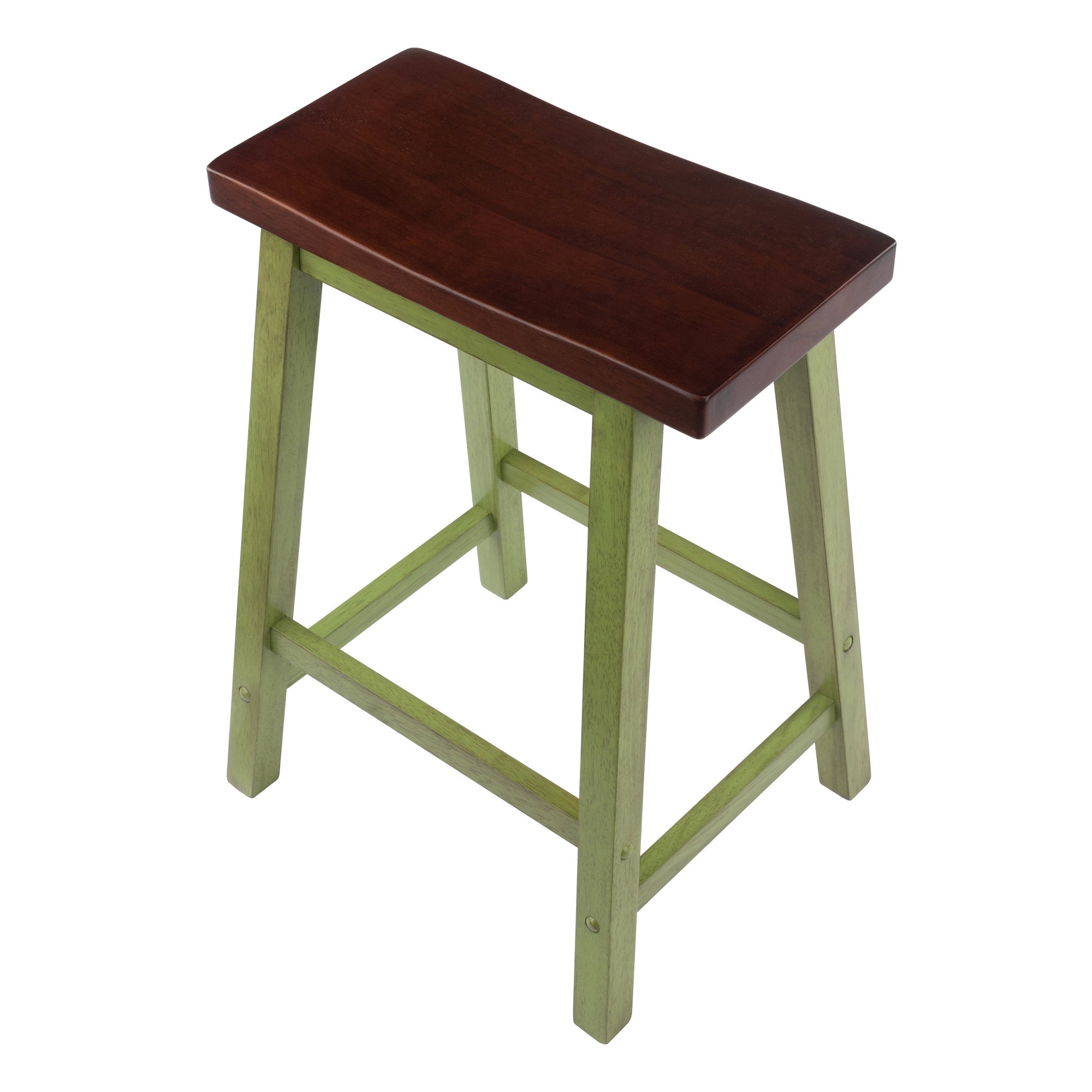Satori Saddle Seat Counter Stool, Rustic Green and Walnut