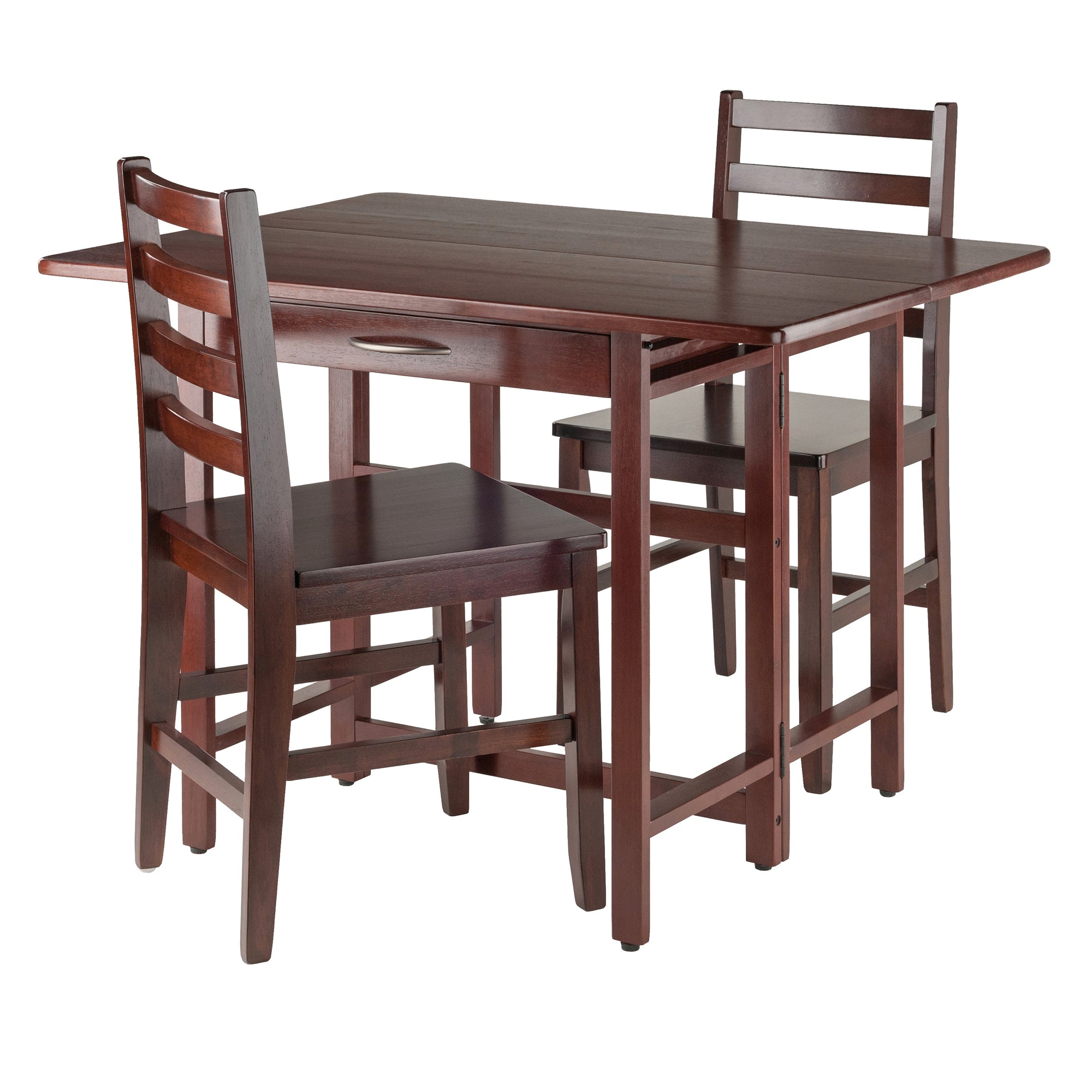 Taylor 3-Pc Drop Leaf Table with Ladder-back Chairs, in Walnut