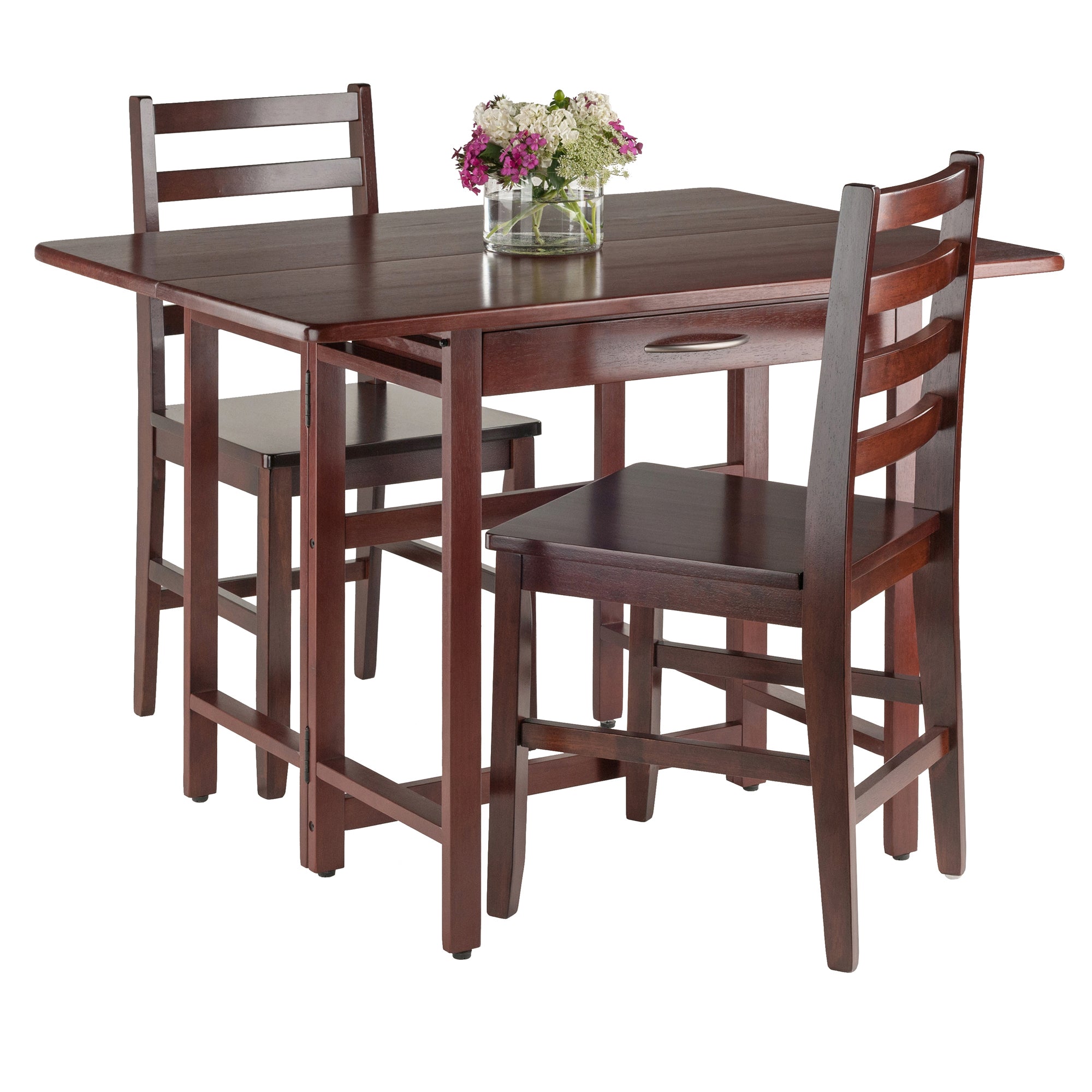 Taylor 3-Pc Drop Leaf Table with Ladder-back Chairs, in Walnut